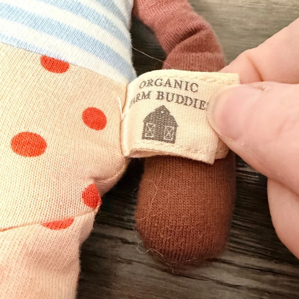 Organic Farm Buddies Apple Park Boxer Dog Rattle Lovey Blue Stripe Orange Plush
